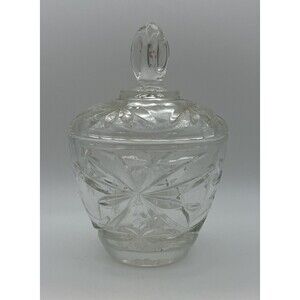 Vintage Anchor Hocking Star of David Clear Glass Covered Dish / Bowl Trinkets